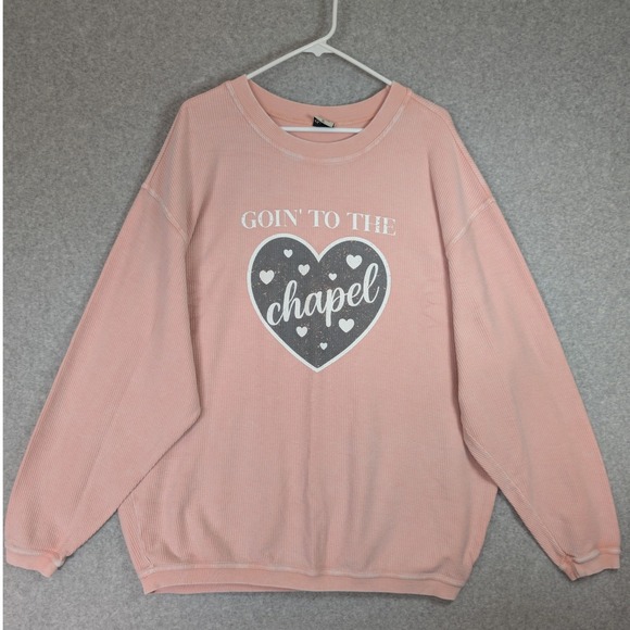 Chicka-D Tops - Chicka-d Sweater XL Pink Ribbed Goin To The Chapel Graphic Oversized Bridal